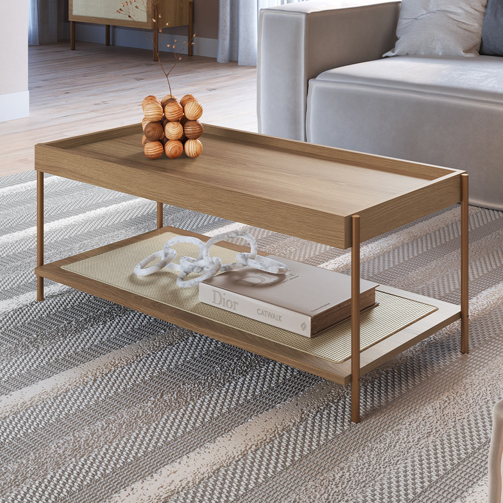 Conjunto Mesa de Centro e Mesa Lateral Para Sala Industrial Indy A03 Hanover Dourado - Lyam Decor