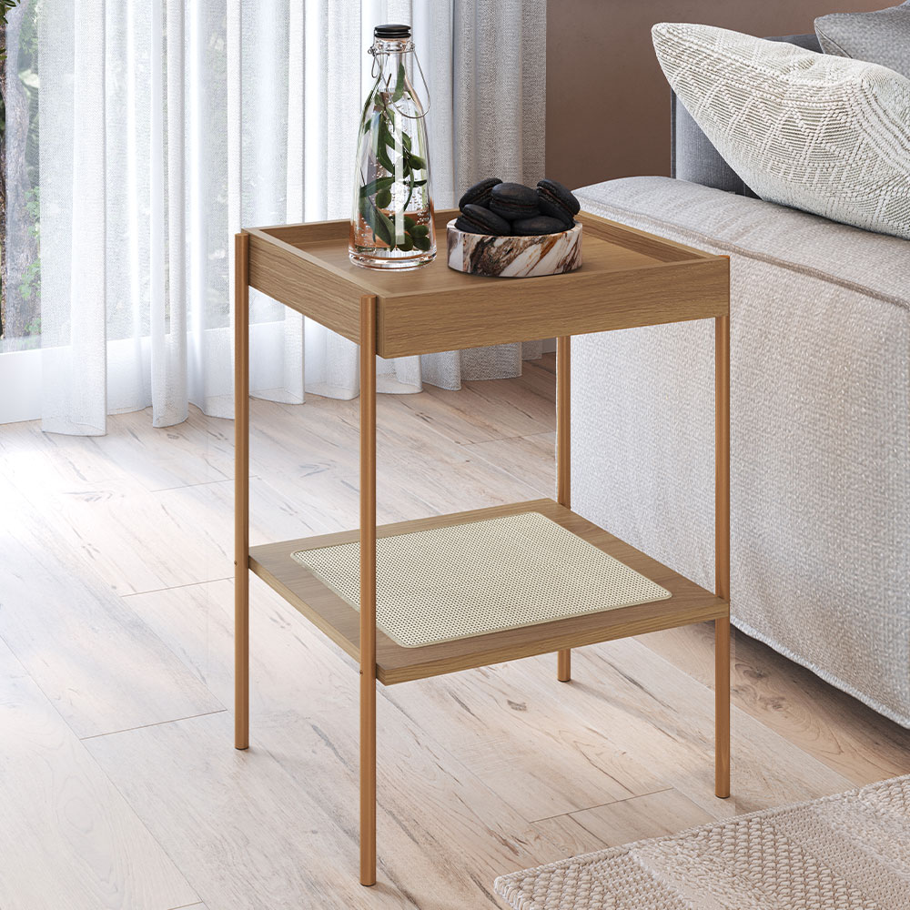 Conjunto Mesa de Centro e Mesa Lateral Para Sala Industrial Indy A03 Hanover Dourado - Lyam Decor