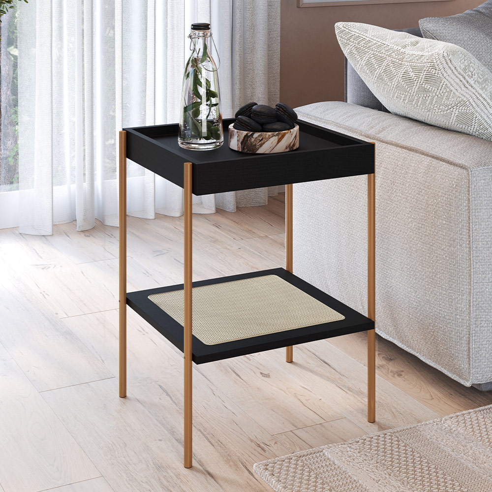 Conjunto Mesa de Centro e Mesa Lateral Para Sala Industrial Indy A03 Nero Dourado - Lyam Decor