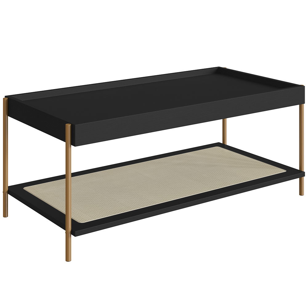 Conjunto Mesa de Centro e Mesa Lateral Para Sala Industrial Indy A03 Nero Dourado - Lyam Decor