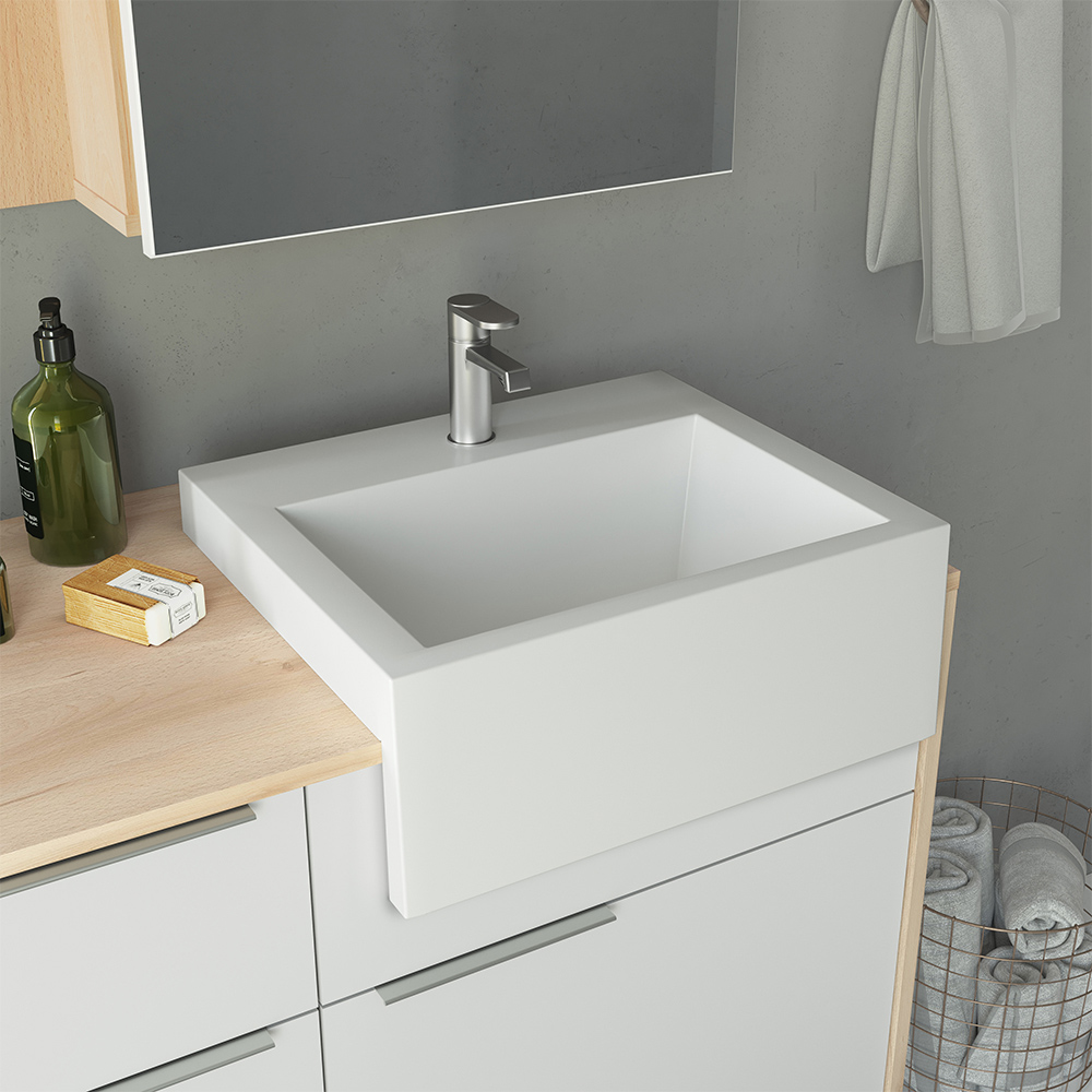 Conjunto Para Banheiro Balcão e Armário Com Pés 80cm West B06 Branco Faia - Lyam Decor
