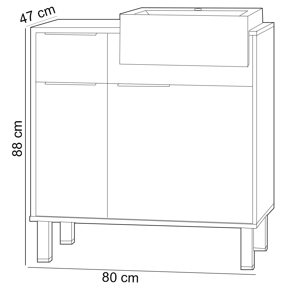 Conjunto Para Banheiro Balcão e Armário Com Pés 80cm West B06 Branco Faia - Lyam Decor