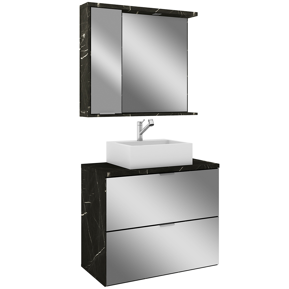 Conjunto Para Banheiro Gabinete 80cm 03 Gavetas Com Cuba E Armário Loft B06 Portoro - Lyam Decor