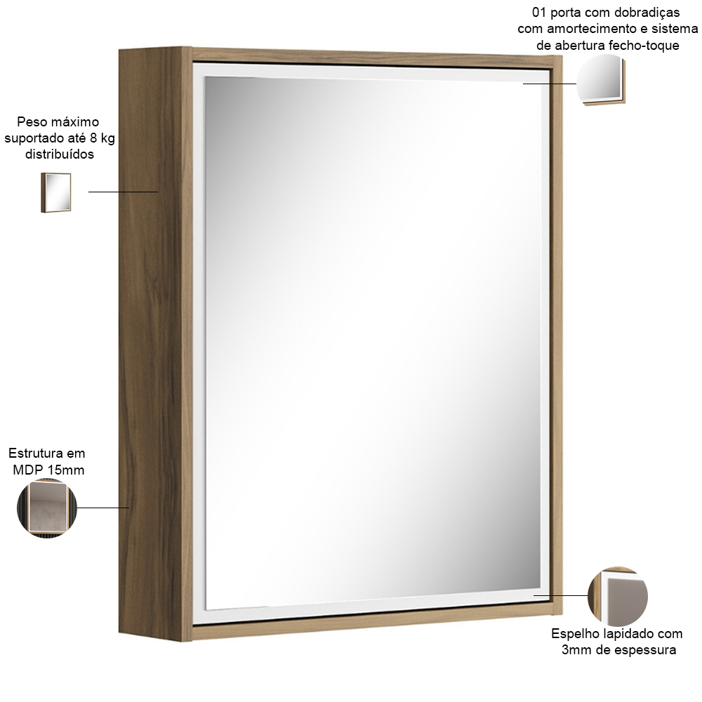 Conjunto Para Banheiro Gabinete Com Pés Cuba e Armário Lionel B06 Branco Nogal - Lyam Decor