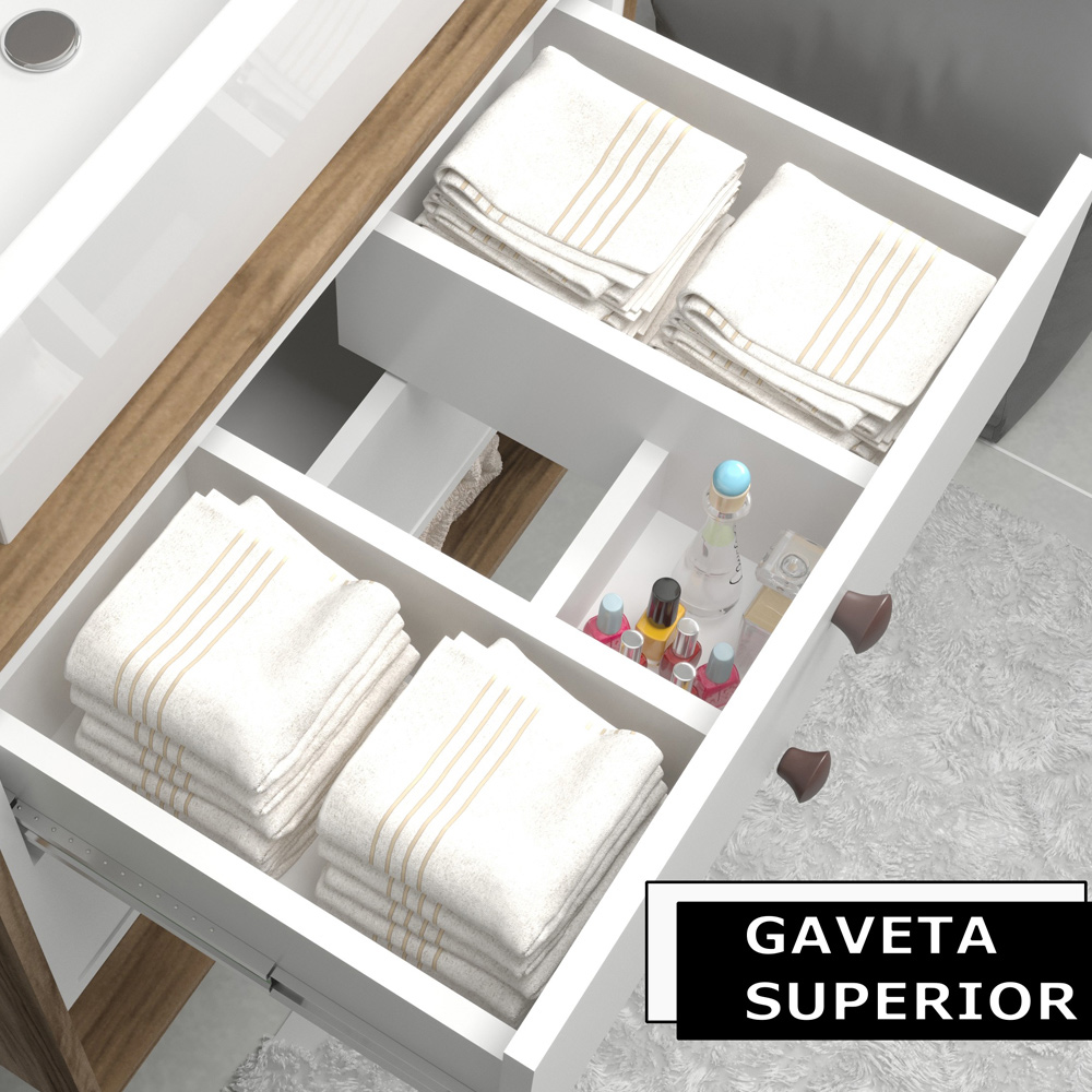 Conjunto Para Banheiro Gabinete Com Pés Cuba e Armário Lionel B06 Branco Nogal - Lyam Decor