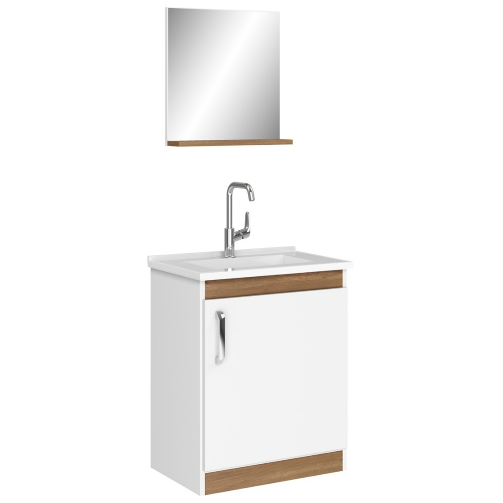 Conjunto Para Banheiro Gabinete Lavatório e Espelheira Cesana 50cm B06 Branco Carvalho - Lyam Decor