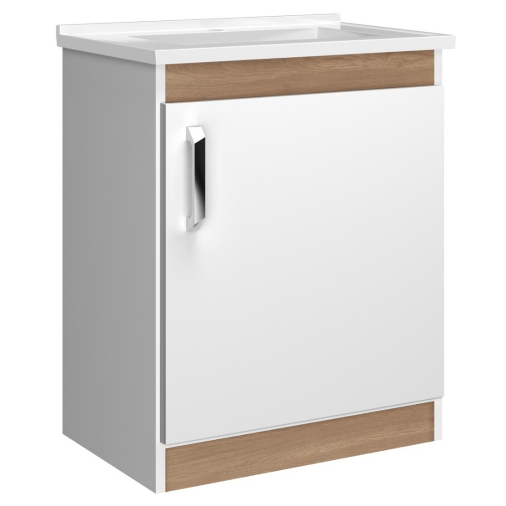 Conjunto Para Banheiro Gabinete Lavatório e Espelheira Cesana 50cm B06 Branco Carvalho - Lyam Decor