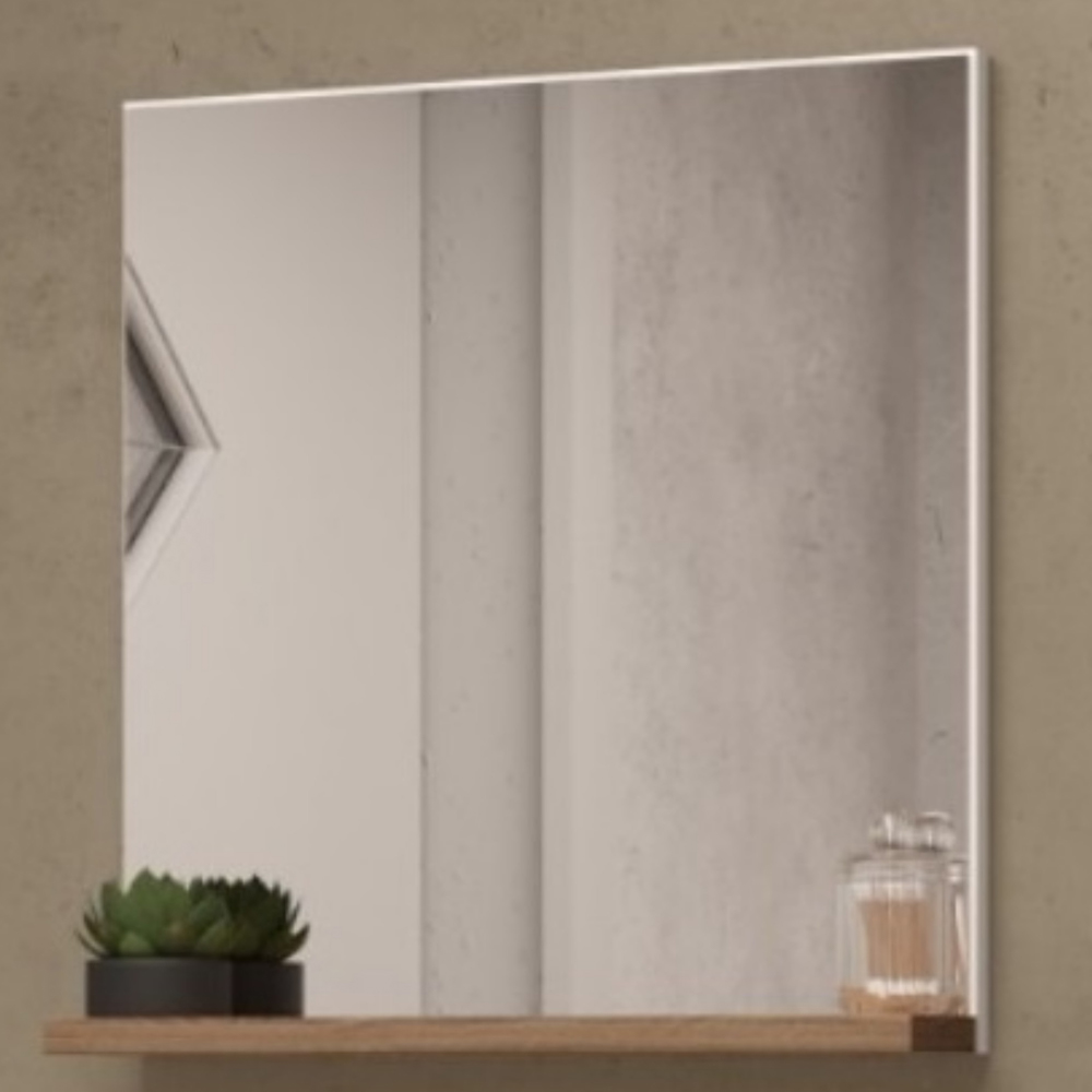 Conjunto Para Banheiro Gabinete Lavatório e Espelheira Cesana 50cm B06 Branco Carvalho - Lyam Decor