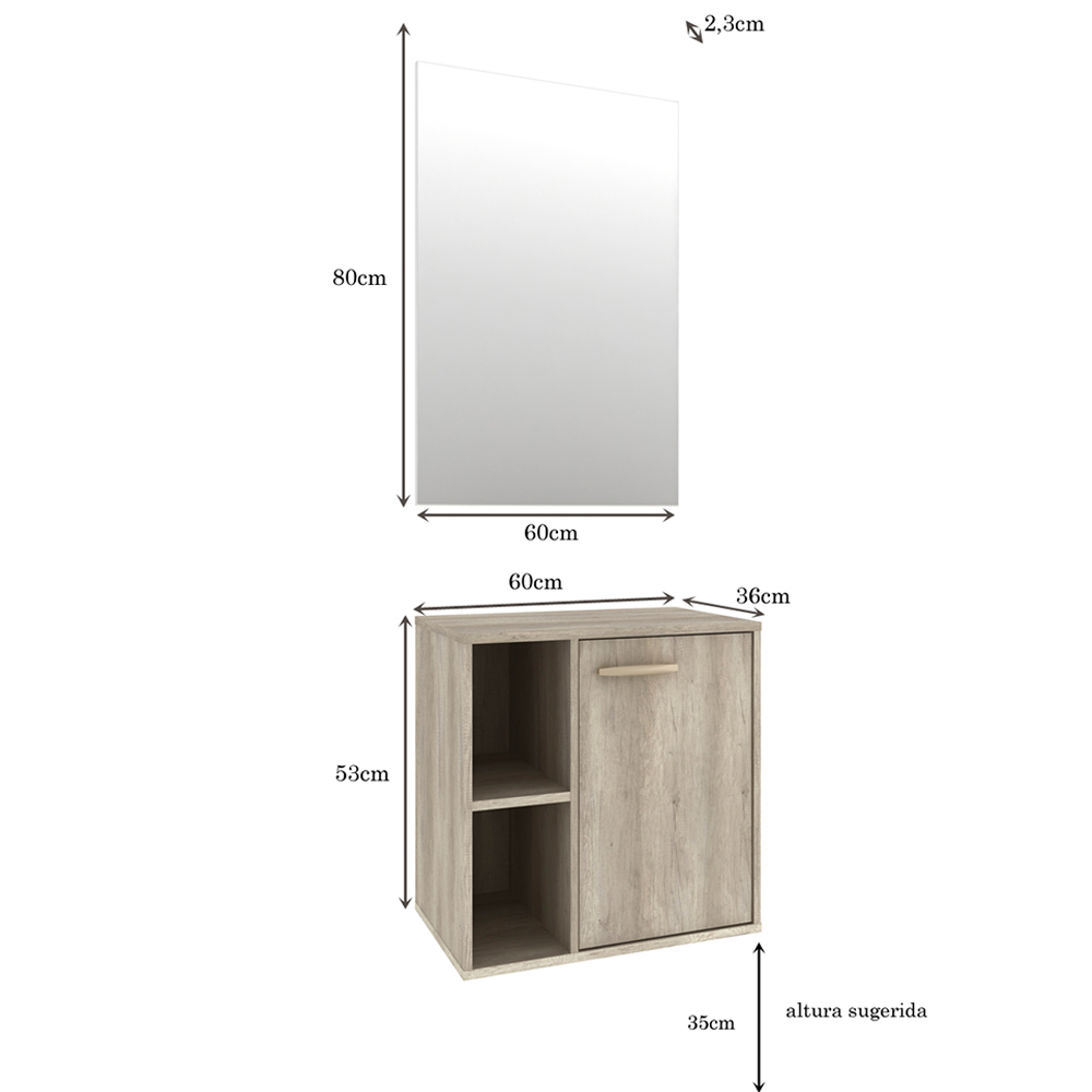 Conjunto Para Banheiro Gabinete Suspenso 60cm Com Cuba E Espelho Anne B06 Barrique - Lyam Decor