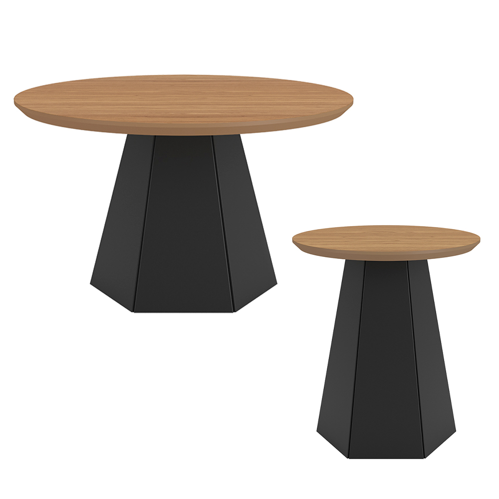 Conjunto Para Sala De Estar Mesa De Centro E Mesa De Canto Ferrara D03 Freijó Preto - Lyam Decor