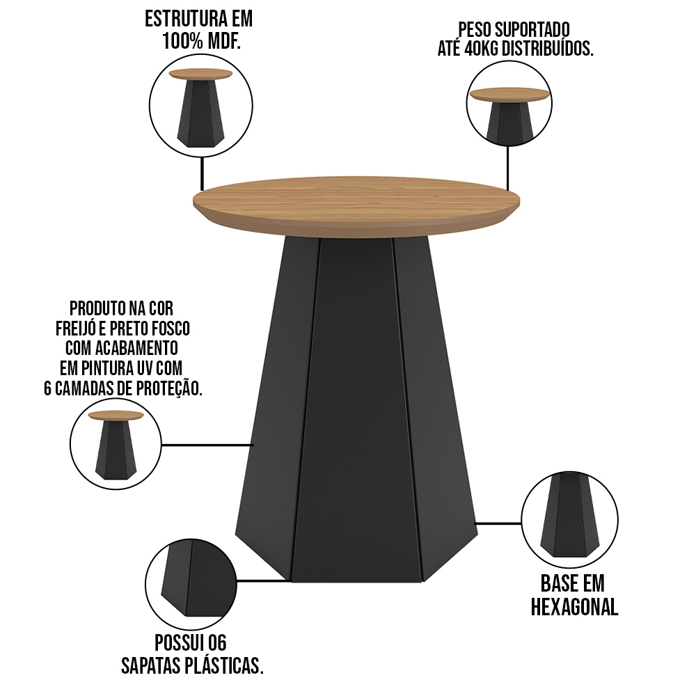 Conjunto Para Sala De Estar Mesa De Centro E Mesa De Canto Ferrara D03 Freijó Preto - Lyam Decor