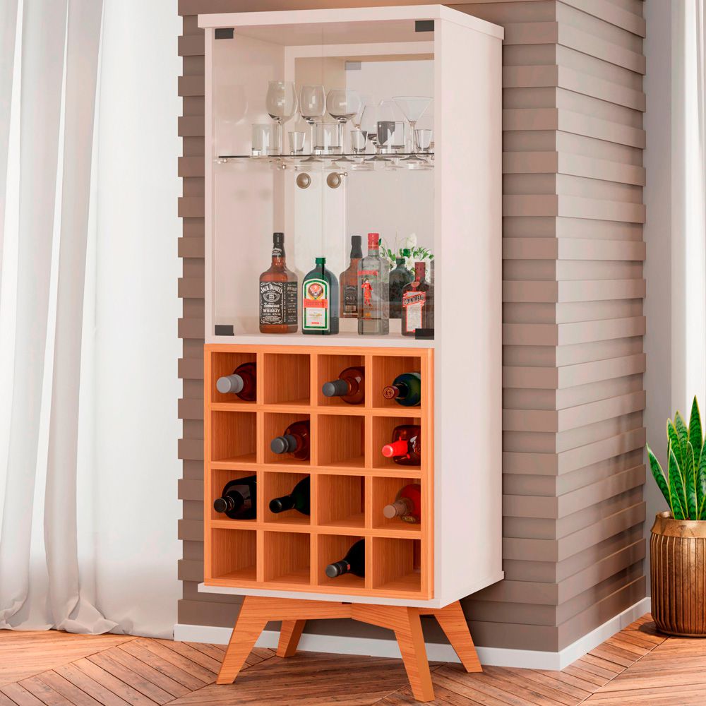 Cristaleira Espelhada com Nicho Adega 02 Portas Zuri D03 Off White Freijó - Lyam Decor