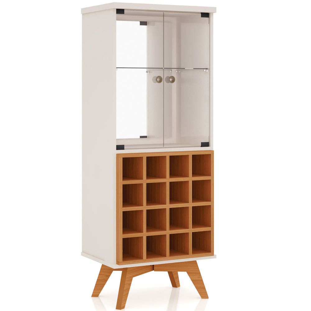 Cristaleira Espelhada com Nicho Adega 02 Portas Zuri D03 Off White Freijó - Lyam Decor