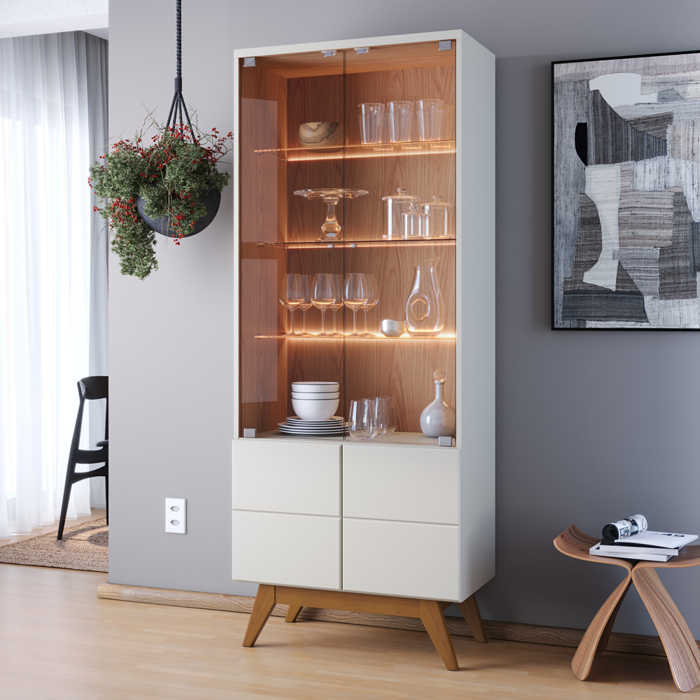 Cristaleira Para Sala De Jantar Com 02 Portas Martin C04 Off White Matte Freijó - Lyam