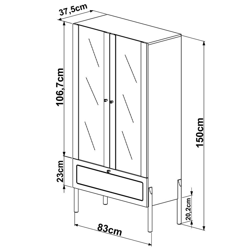 Cristaleira Para Sala de Jantar 2 Portas Pés Madeira Moss A03 Hanover Roble - Lyam Decor