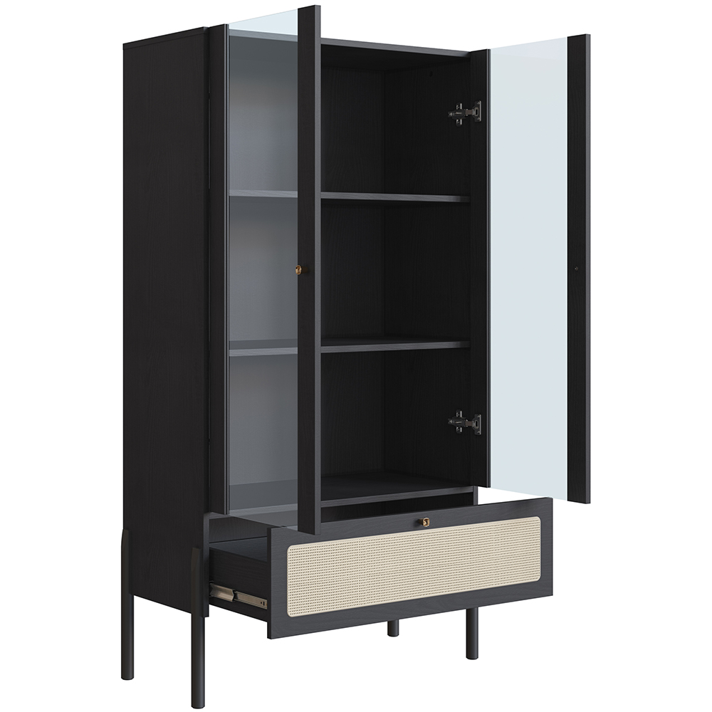 Cristaleira Para Sala de Jantar 2 Portas Pés Madeira Moss A03 Nero Preto - Lyam Decor