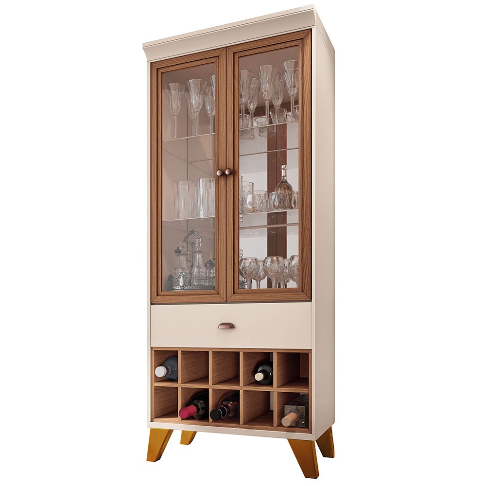 Cristaleira com Nicho Adega 02 Portas Luma B01 Off White Nature - Lyam Decor