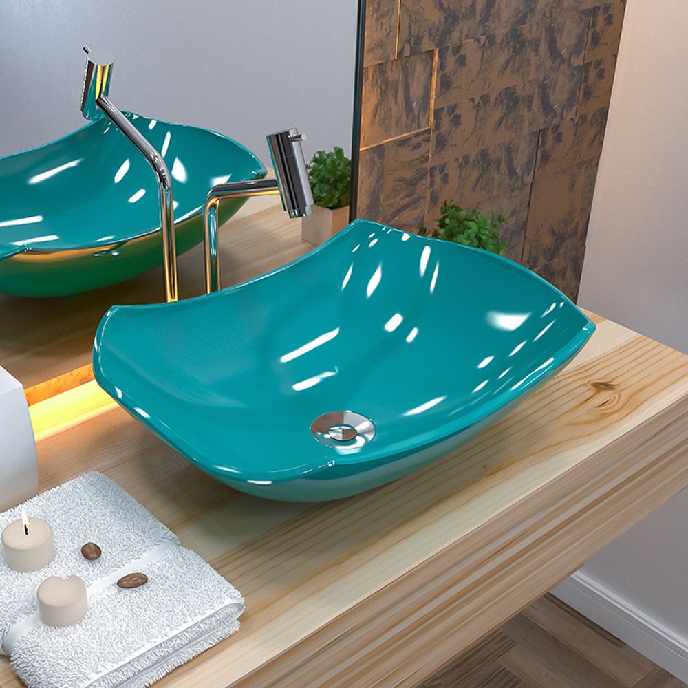 Cuba de Apoio Abaulada C01 Para Banheiro Lux L42 Azul Turquesa - Lyam Decor