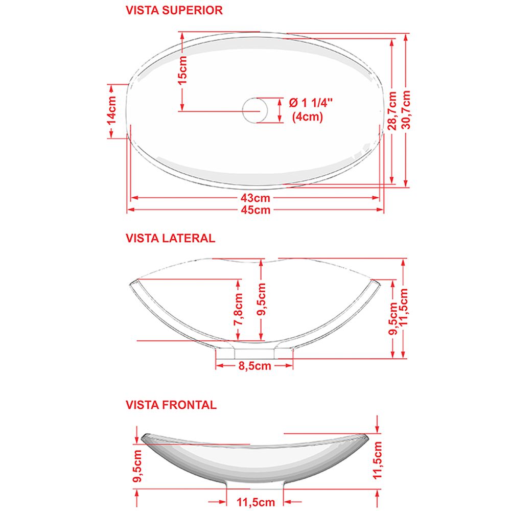 Cuba de Apoio Canoa C01 Para Banheiro Lux L45 Branco - Lyam Decor