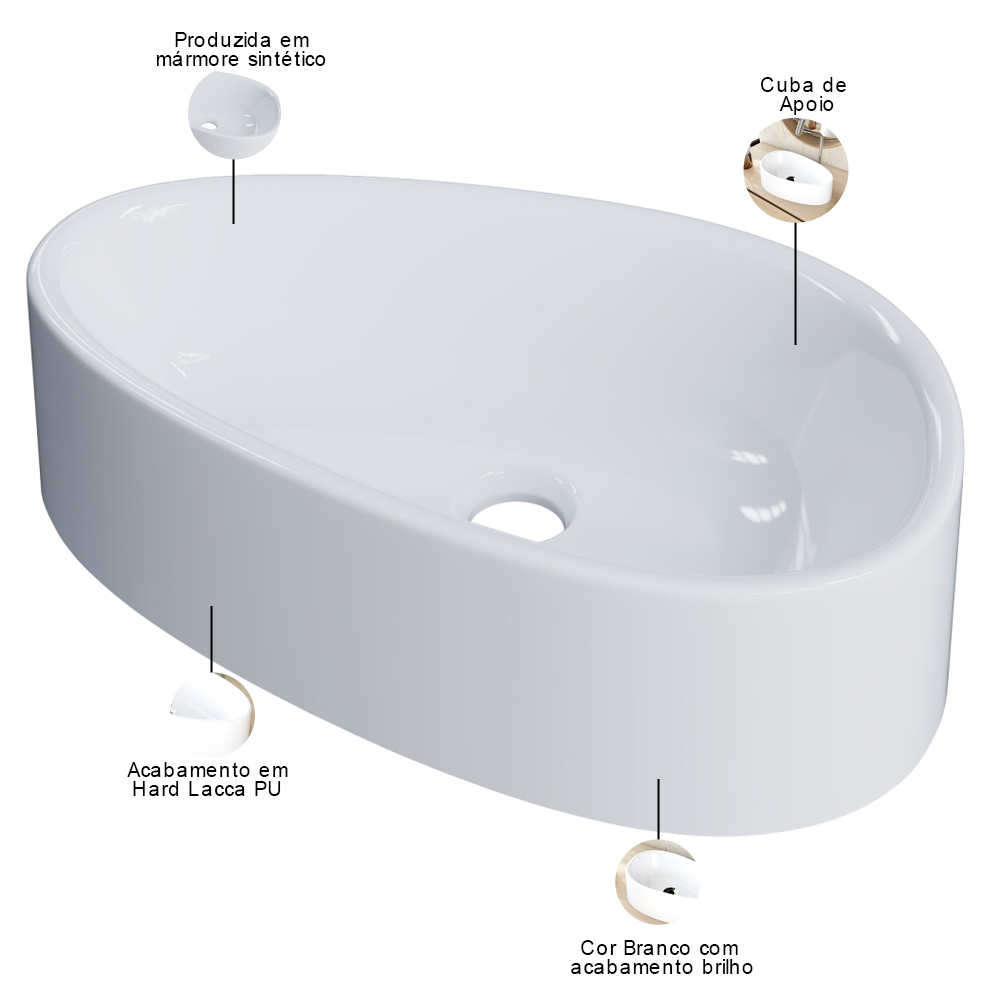 Cuba de Apoio Gota Para Banheiro Lavabo C01 BG43W Branco - Lyam
