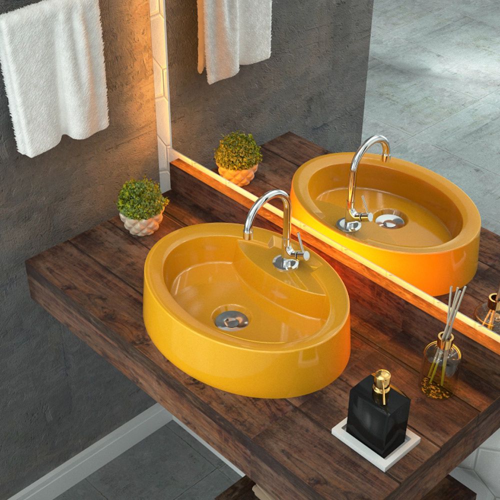 Cuba de Apoio Oval C01 Para Banheiro Onix O43 Amarelo - Lyam Decor