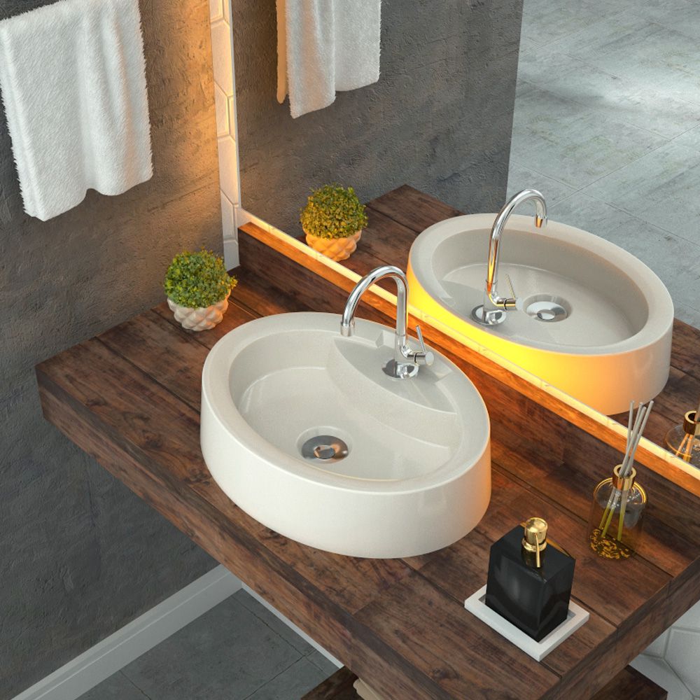 Cuba de Apoio Oval C01 Para Banheiro Onix O43 Bege - Lyam Decor