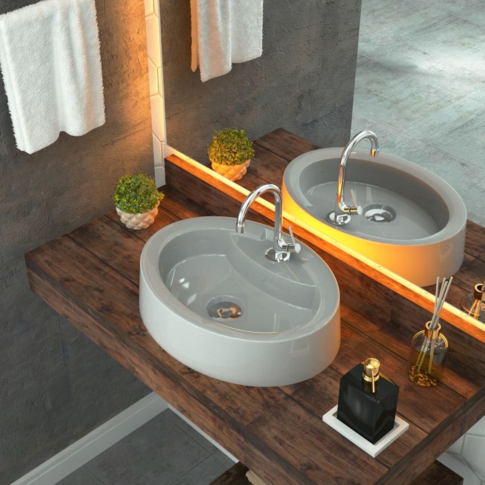 Cuba de Apoio Oval C01 Para Banheiro Onix O43 Cinza - Lyam Decor