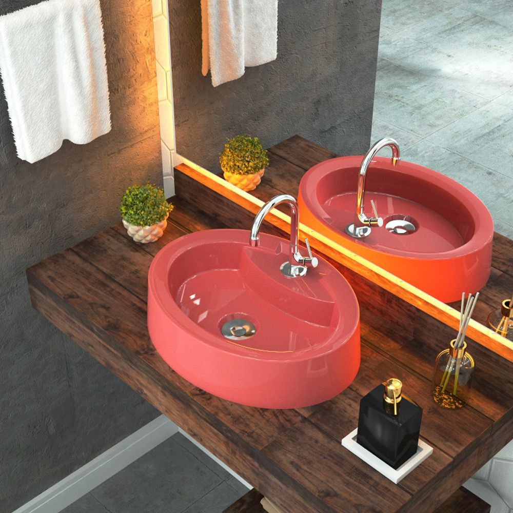Cuba de Apoio Oval C01 Para Banheiro Onix O43 Rosa - Lyam Decor