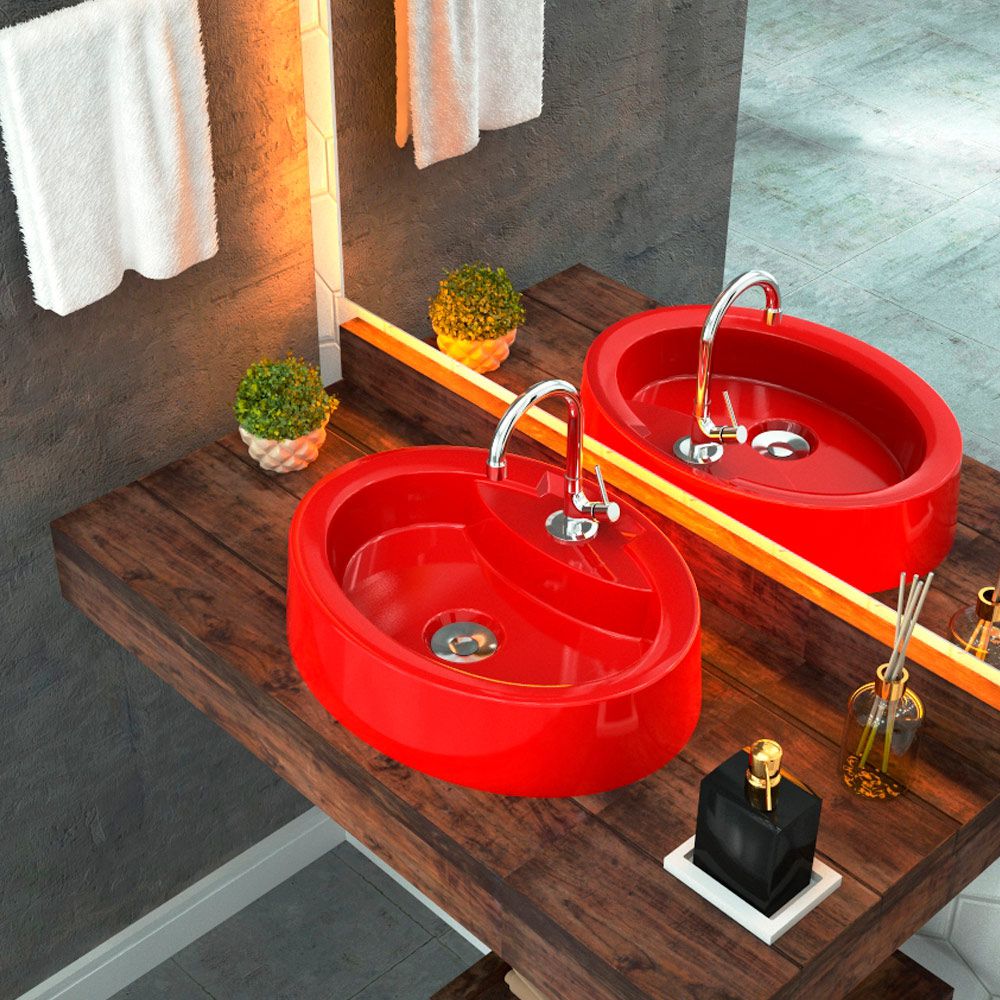 Cuba de Apoio Oval C01 Para Banheiro Onix O43 Vermelho - Lyam Decor