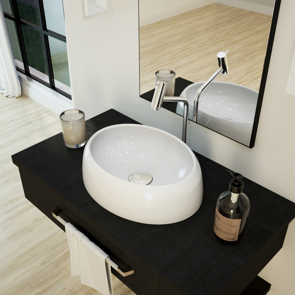 Cuba de Apoio Oval Para Banheiro Lavabo C01 Capri O39 Branco - Lyam Decor