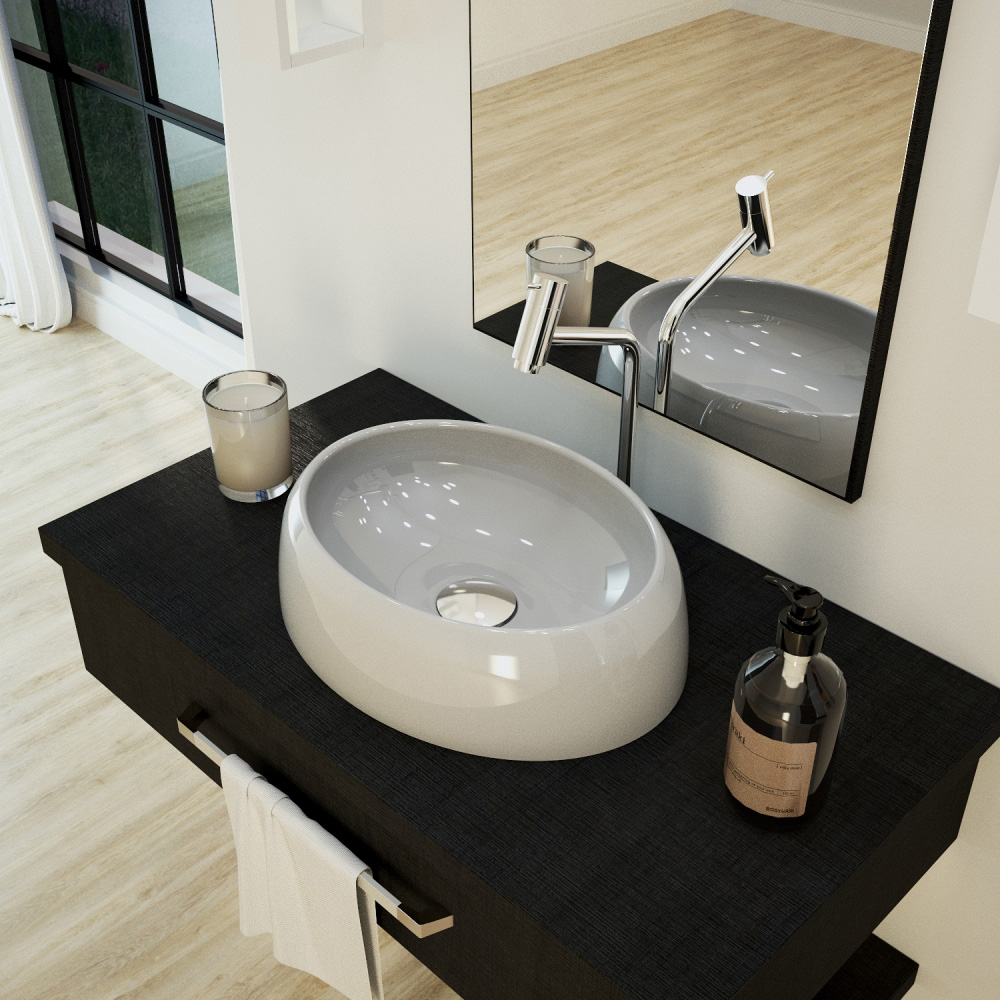 Cuba de Apoio Oval Para Banheiro Lavabo C01 Capri O39 Cinza - Lyam Decor
