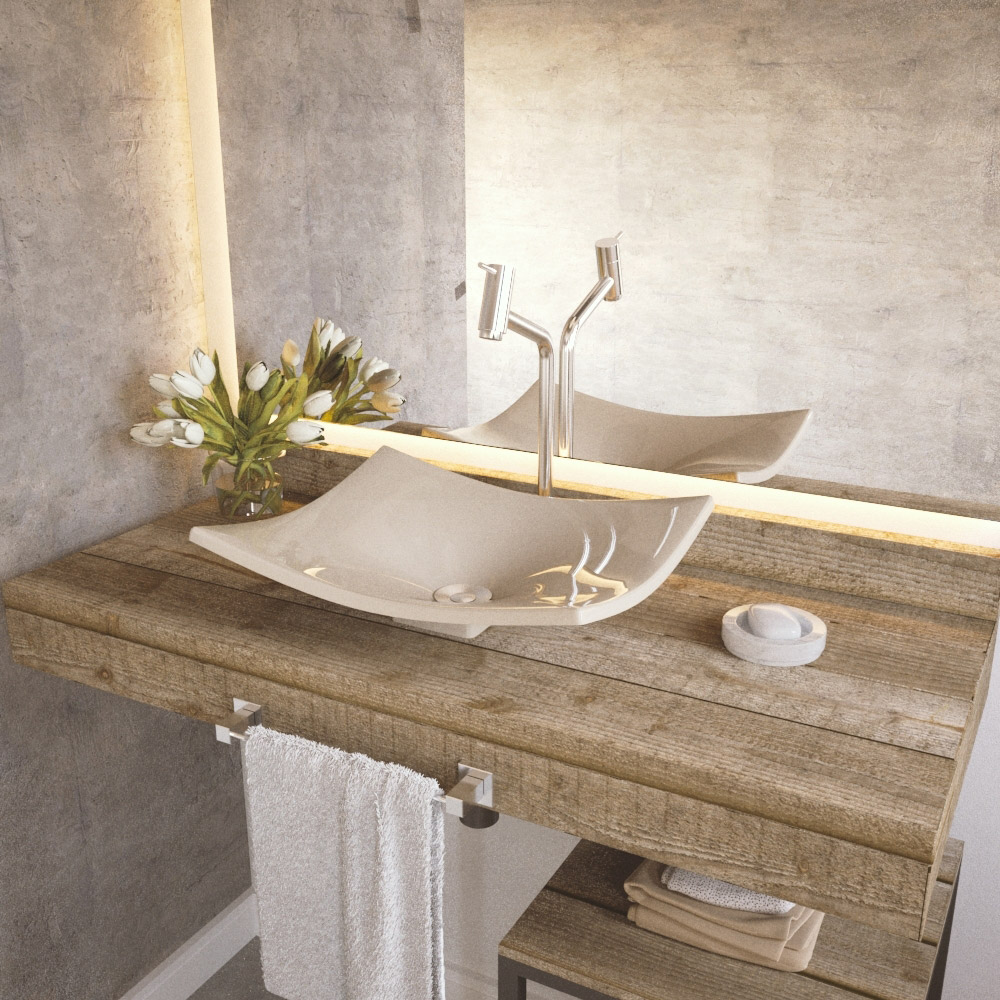 Cuba de Apoio Para Banheiro Lavabo C01 Folha F44 Bege - Lyam Decor