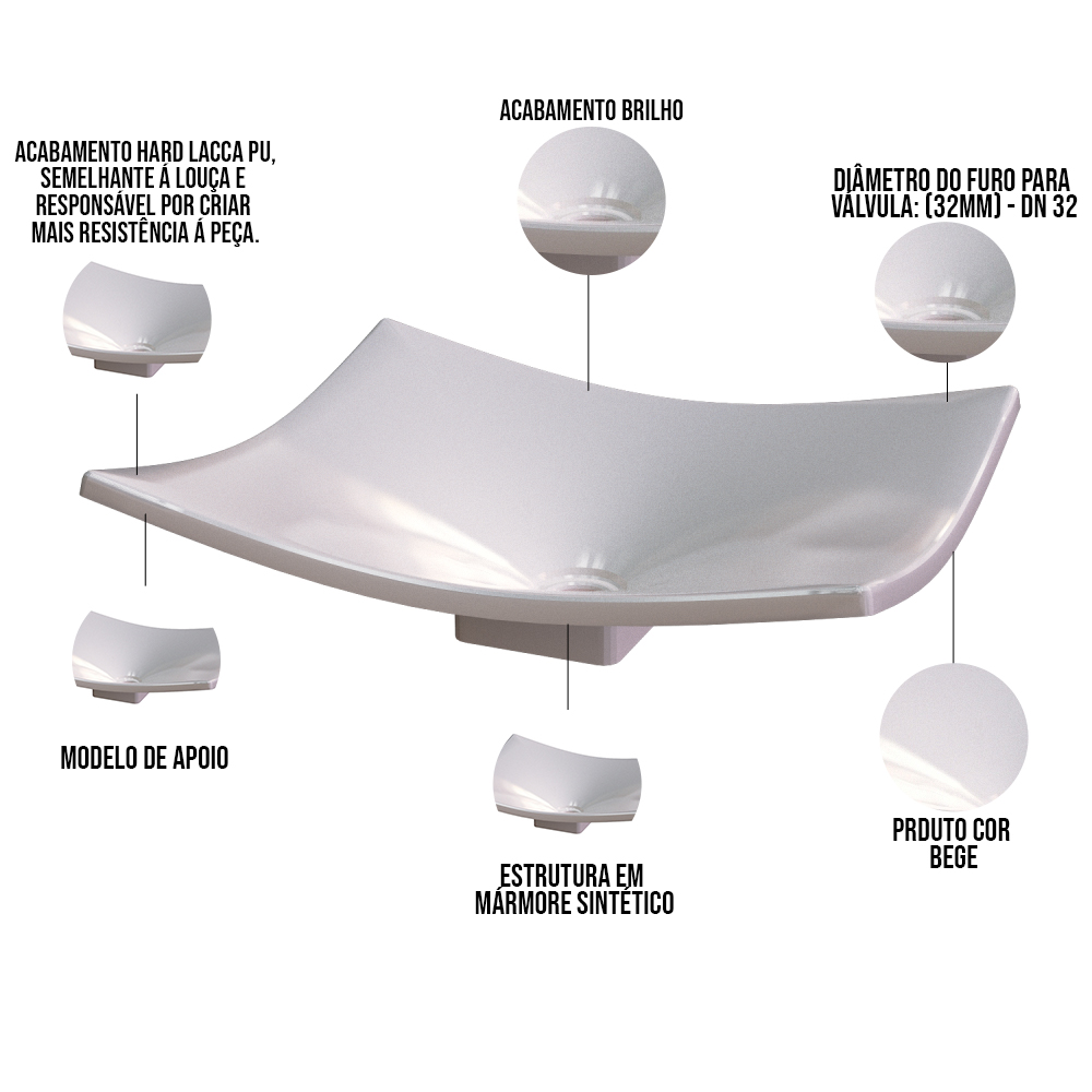 Cuba de Apoio Para Banheiro Lavabo C01 Folha F44 Bege - Lyam Decor