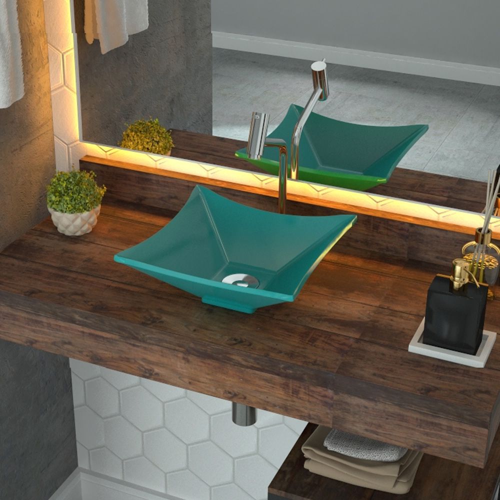 Cuba de Apoio Para Banheiro Quadrada C01 Lux Azul Turquesa - Lyam Decor