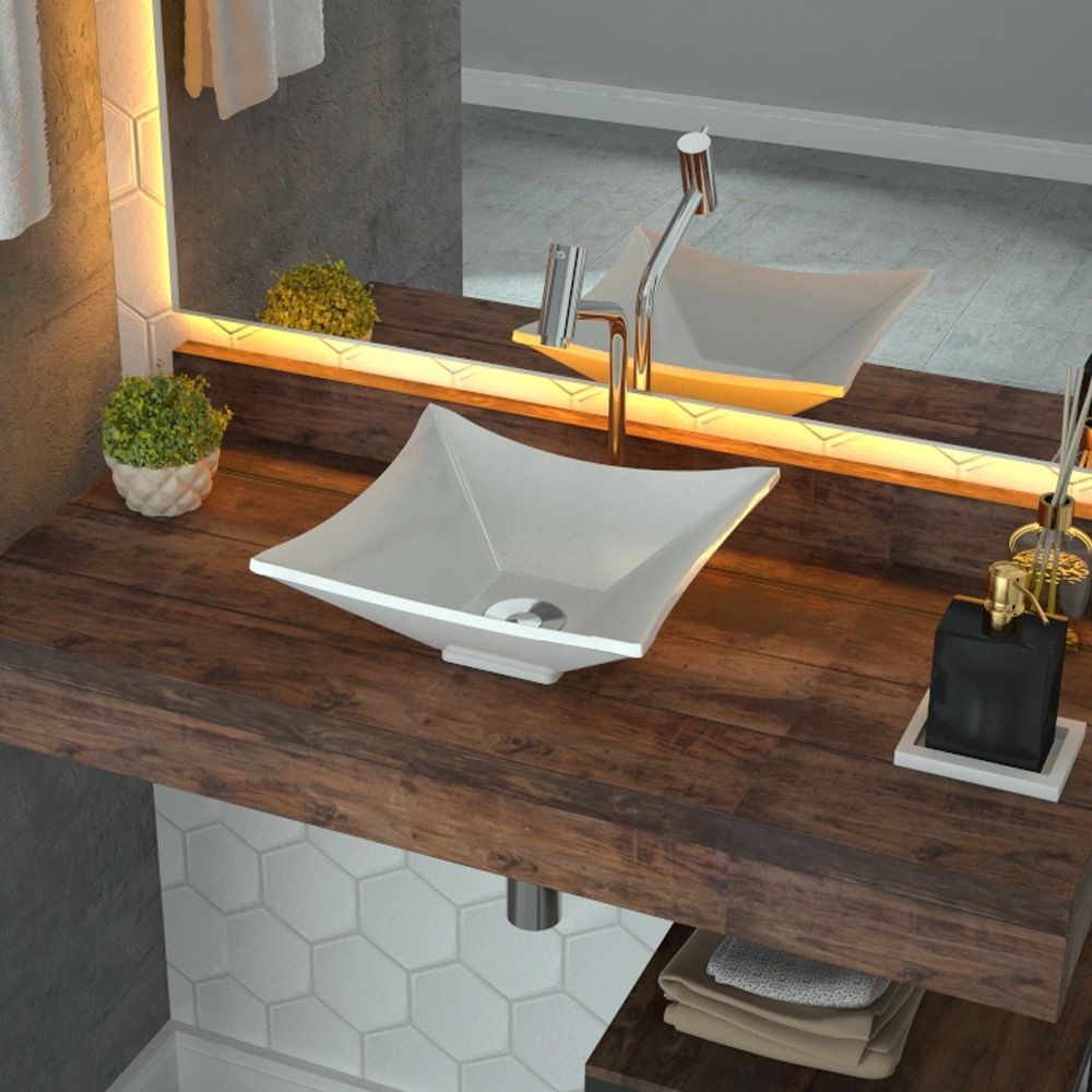 Cuba de Apoio Para Banheiro Quadrada C01 Lux Bege - Lyam Decor