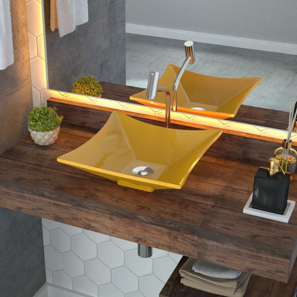 Cuba de Apoio Para Banheiro Quadrada C01 Lux L34 Amarelo - Lyam Decor