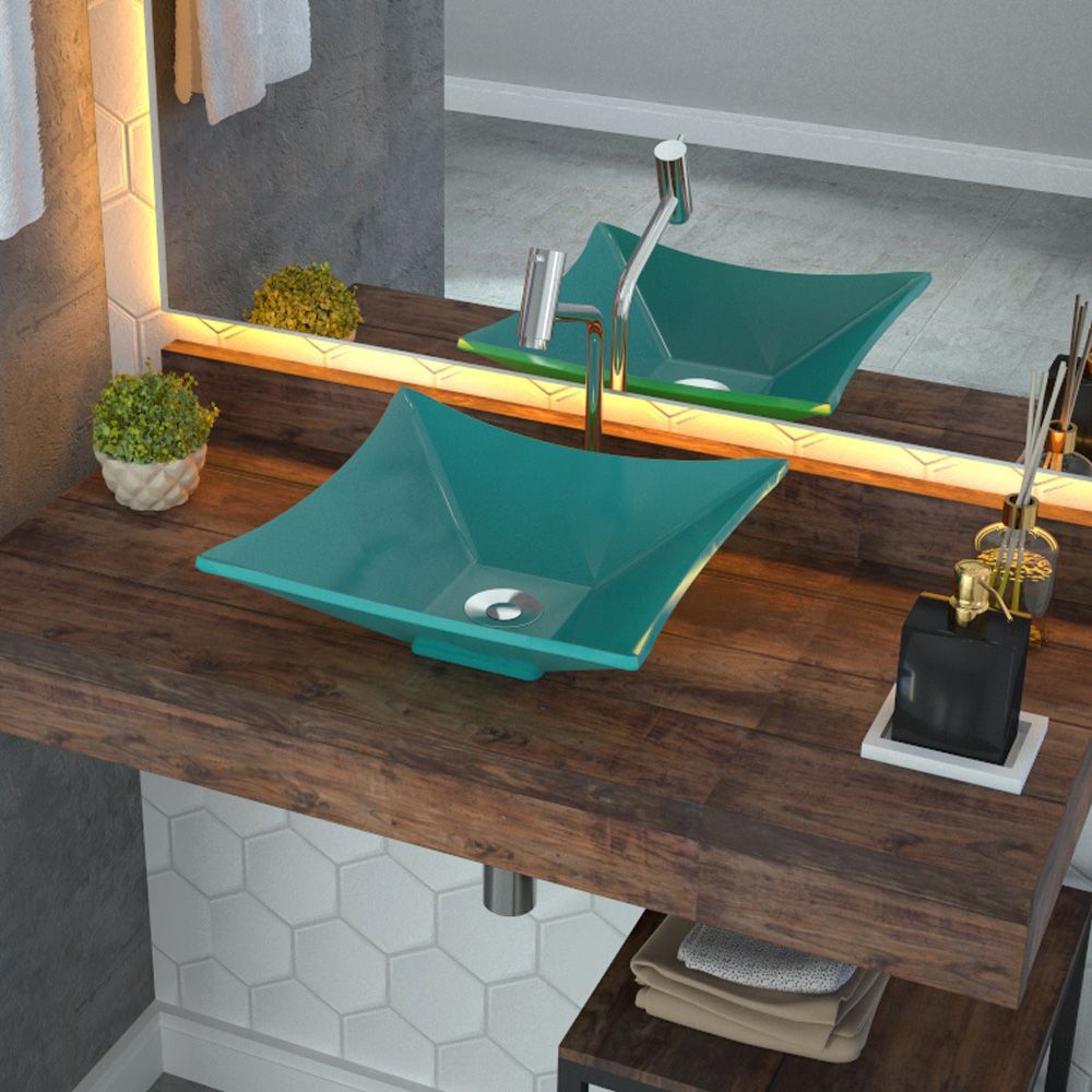 Cuba de Apoio Para Banheiro Quadrada C01 Lux L34 Azul Turquesa - Lyam Decor