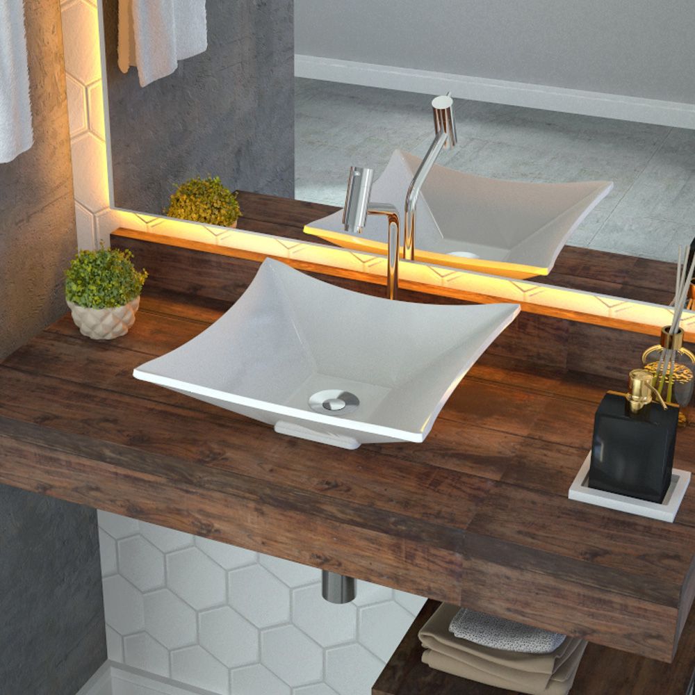 Cuba de Apoio Para Banheiro Quadrada C01 Lux L34 Branco - Lyam Decor