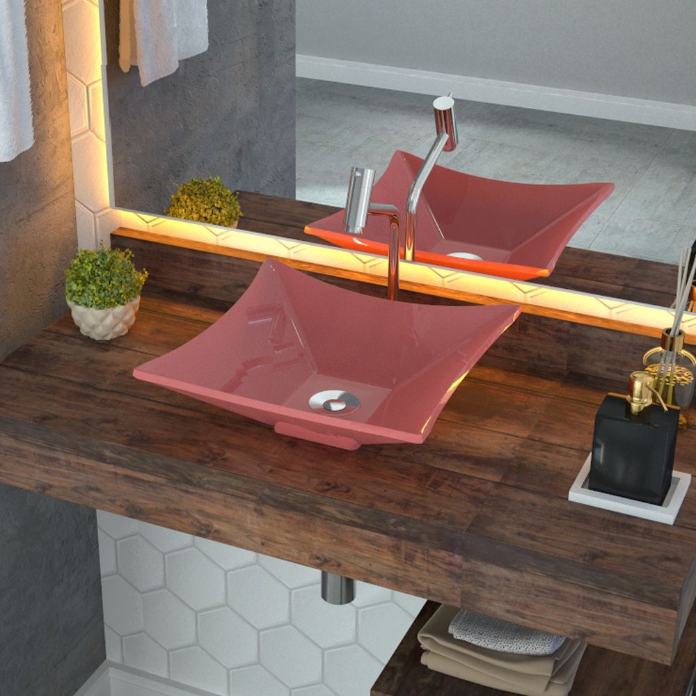 Cuba de Apoio Para Banheiro Quadrada C01 Lux L34 Rosa - Lyam Decor
