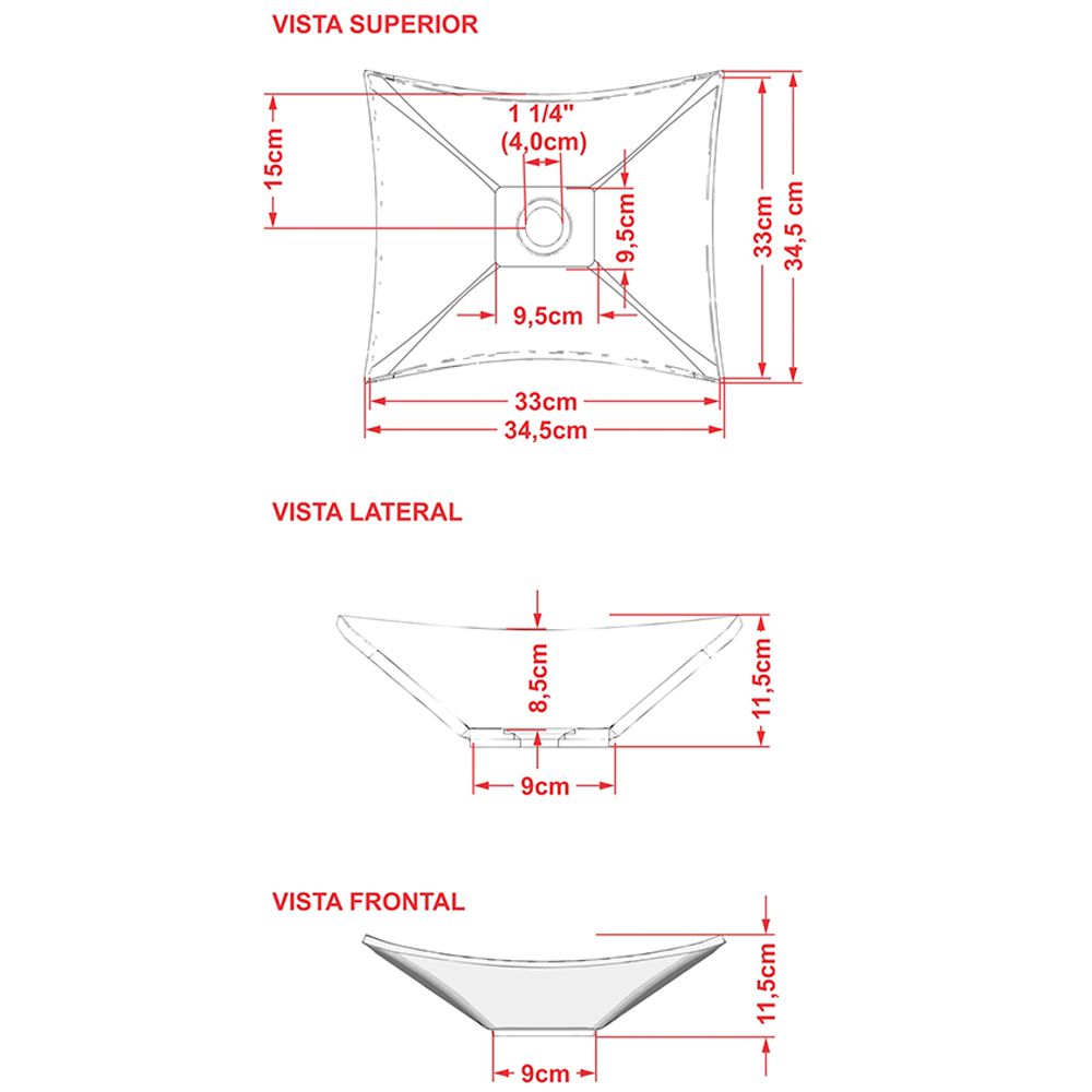 Cuba de Apoio Para Banheiro Quadrada C01 Lux L34 Vermelho - Lyam Decor