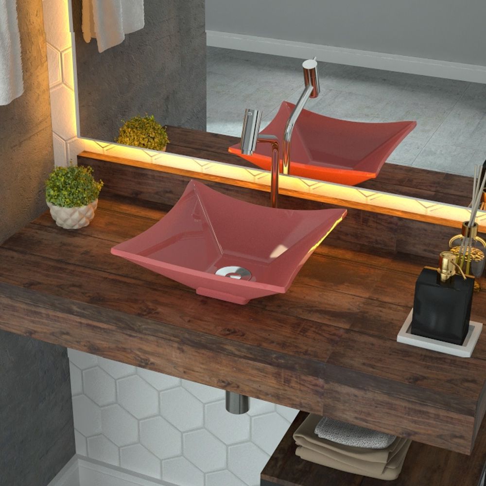 Cuba de Apoio Para Banheiro Quadrada C01 Lux Rosa - Lyam Decor