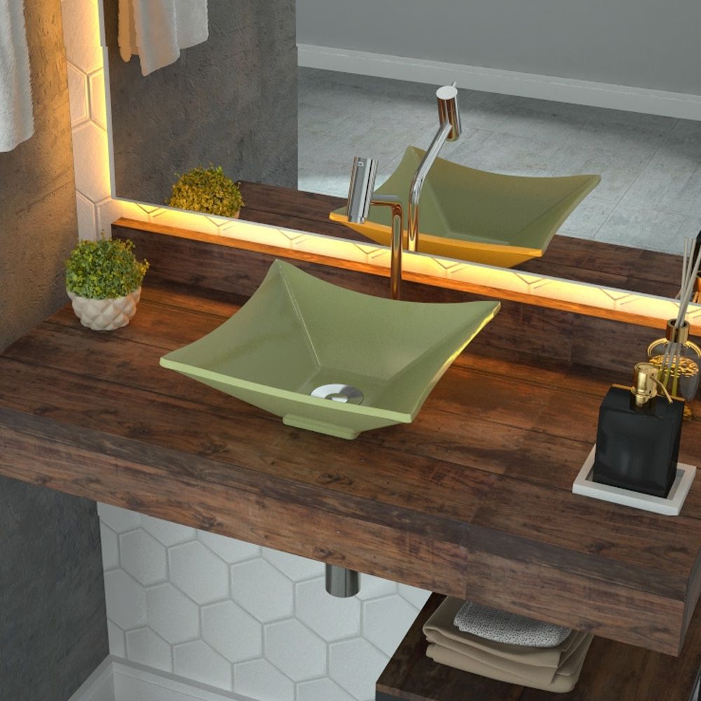 Cuba de Apoio Para Banheiro Quadrada C01 Lux Verde Acqua - Lyam Decor