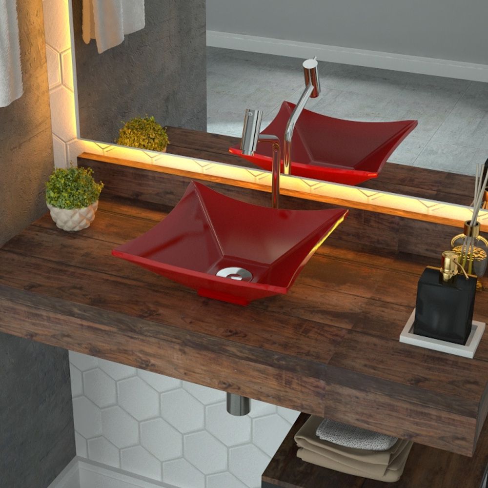 Cuba de Apoio Para Banheiro Quadrada C01 Lux Vermelho - Lyam Decor