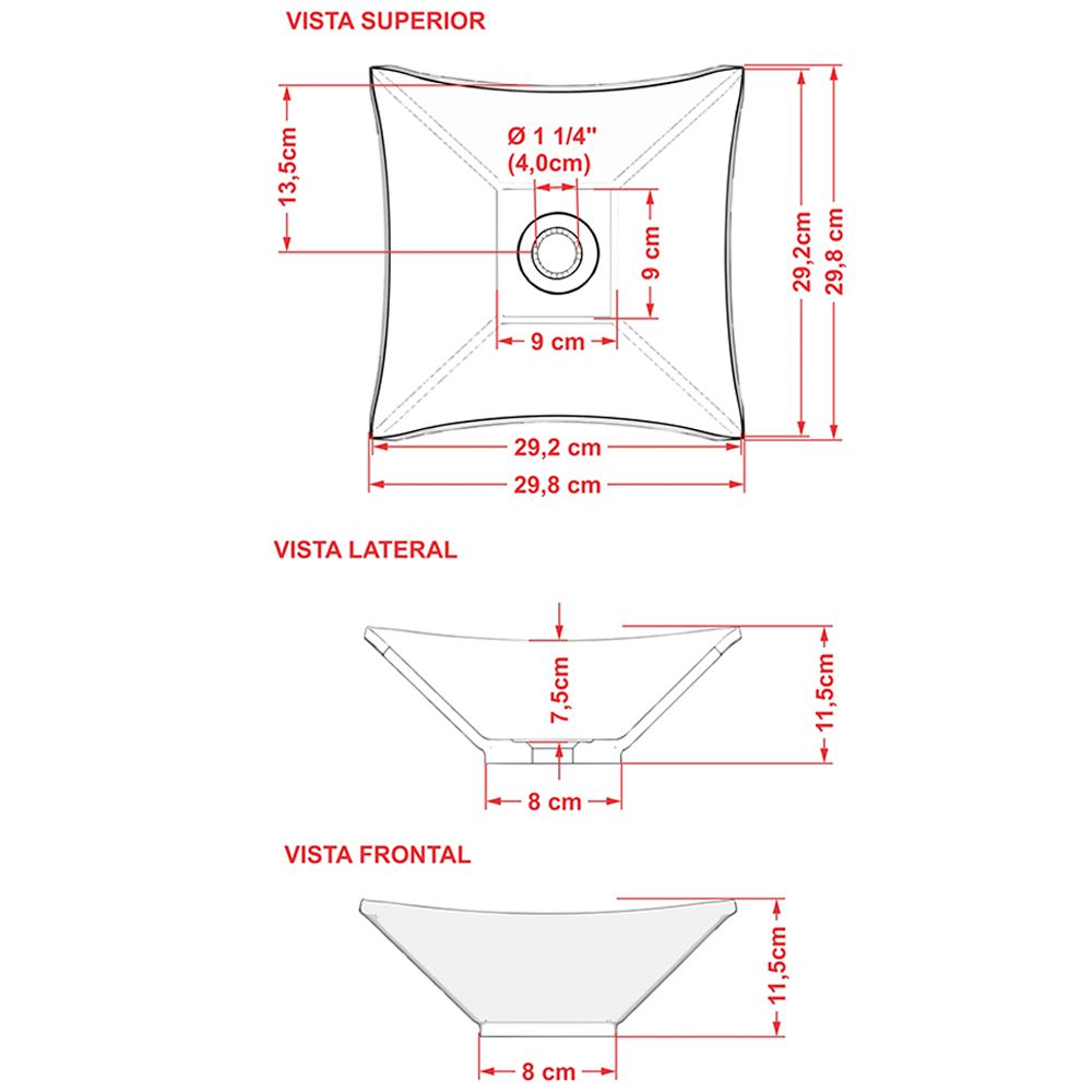 Cuba de Apoio Para Banheiro Quadrada C01 Lux Vermelho - Lyam Decor