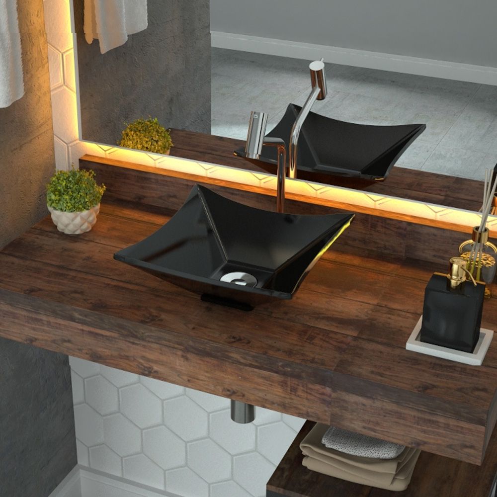 Cuba de Apoio Para Banheiro Quadrada Lux Preto - Lyam Decor