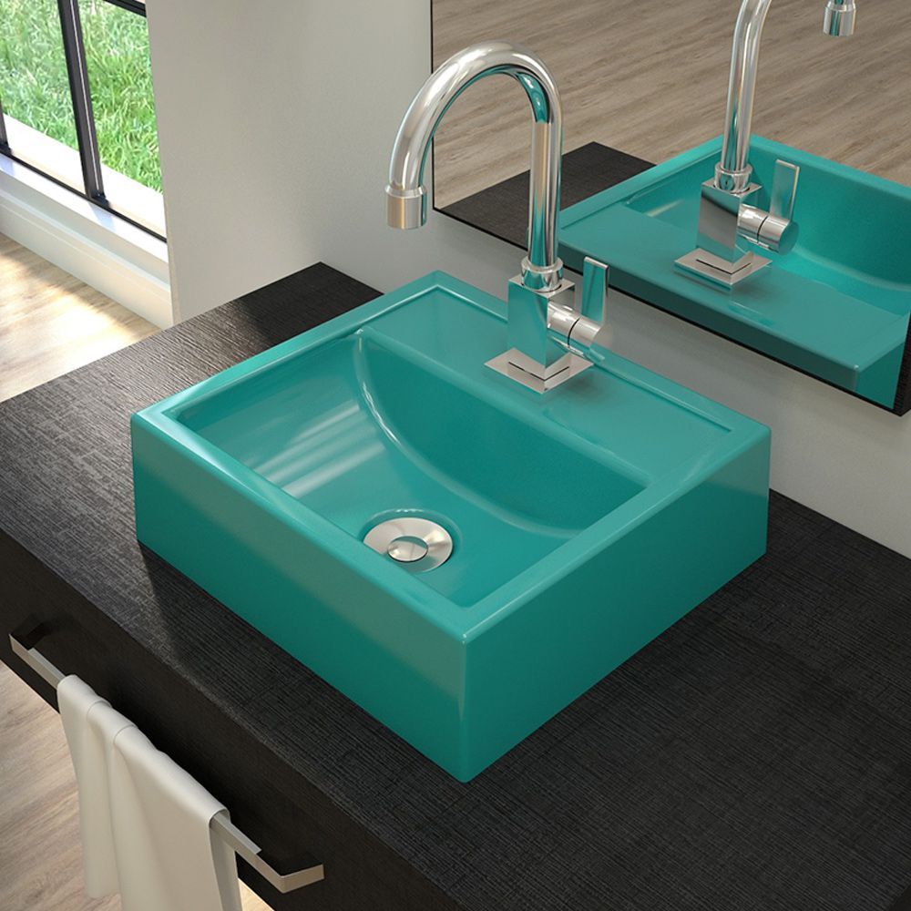 Cuba de Apoio Quadrada C01 Para Banheiro Q32W Azul Turquesa - Lyam Decor