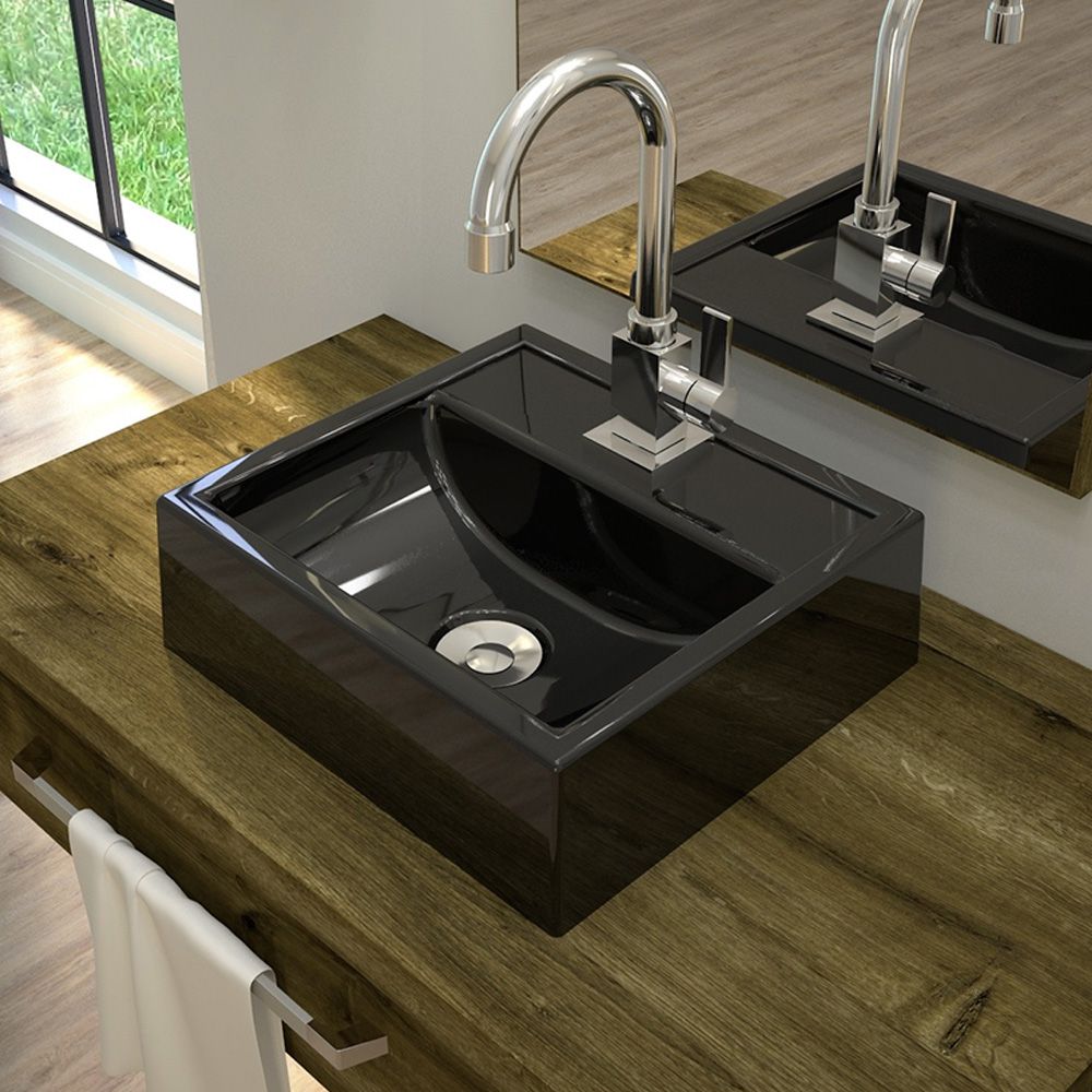 Cuba de Apoio Quadrada C01 Para Banheiro Q32W Preto Brilho - Lyam Decor
