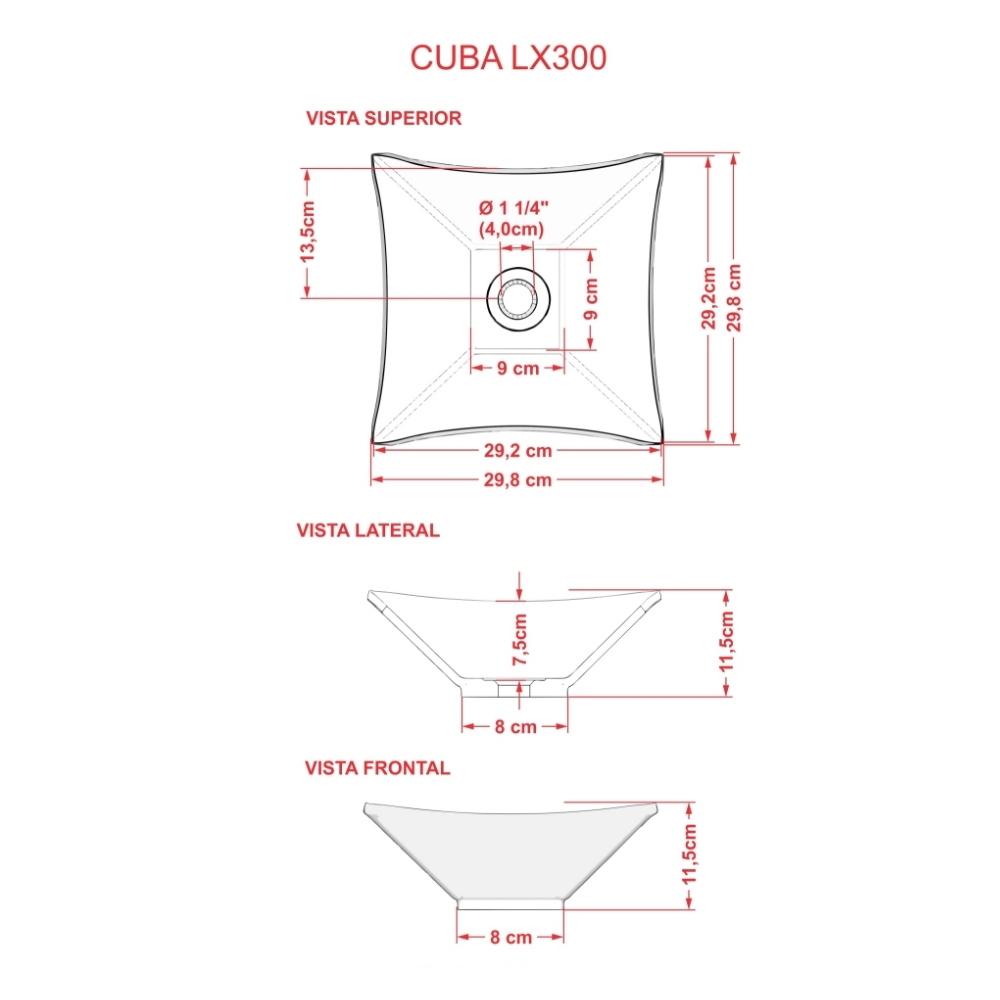 Cuba de Apoio Quadrada Lux Para Banheiro Lavabo C01 L30 Bege - Lyam Decor