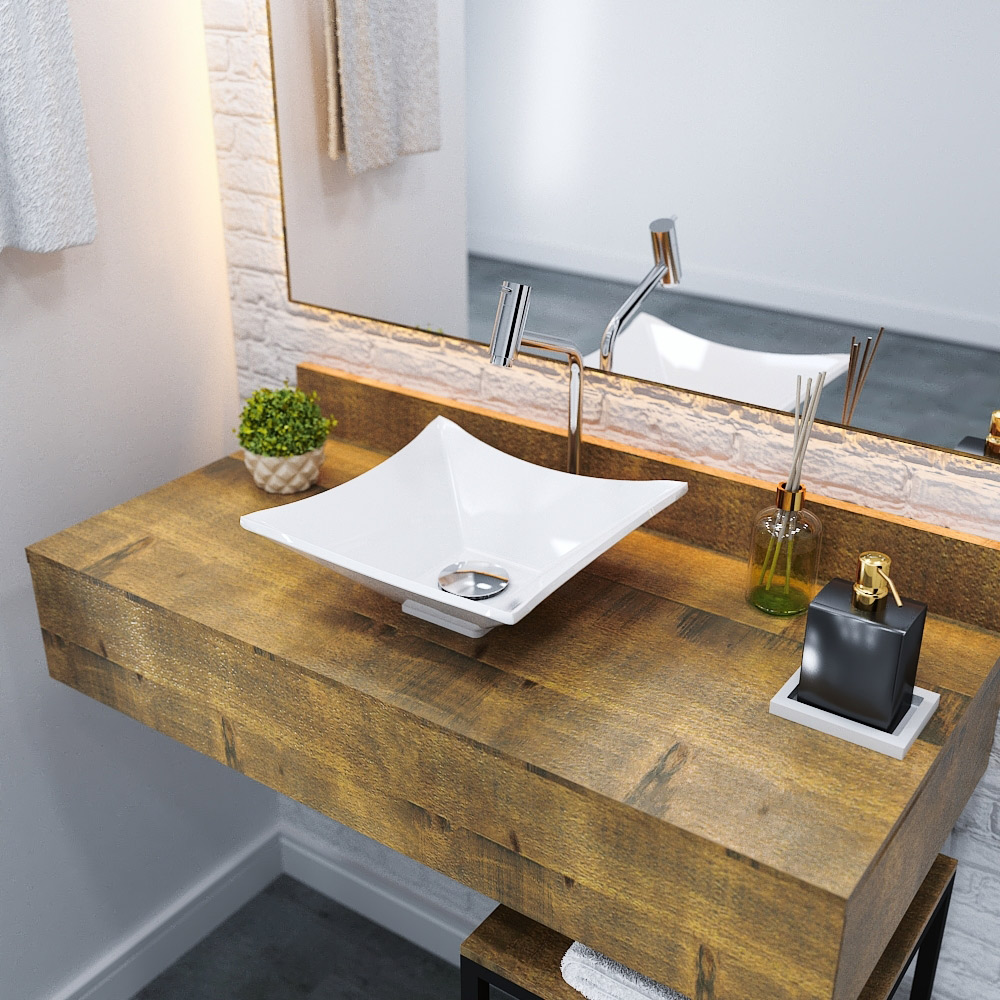 Cuba de Apoio Quadrada Lux Para Banheiro Lavabo C01 L30 Branco - Lyam Decor