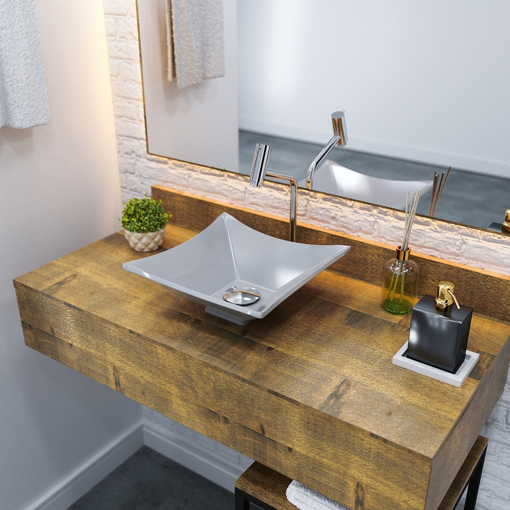 Cuba de Apoio Quadrada Lux Para Banheiro Lavabo C01 L30 Cinza - Lyam Decor